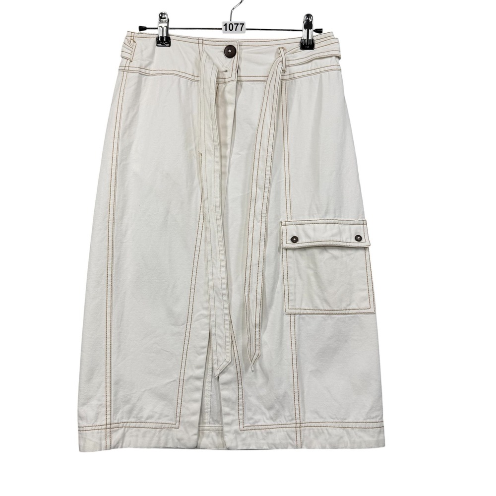 Anthropologie Pilcro Midi Skirt Women 2 White Contrast Stitch Cargo Utility Wrap